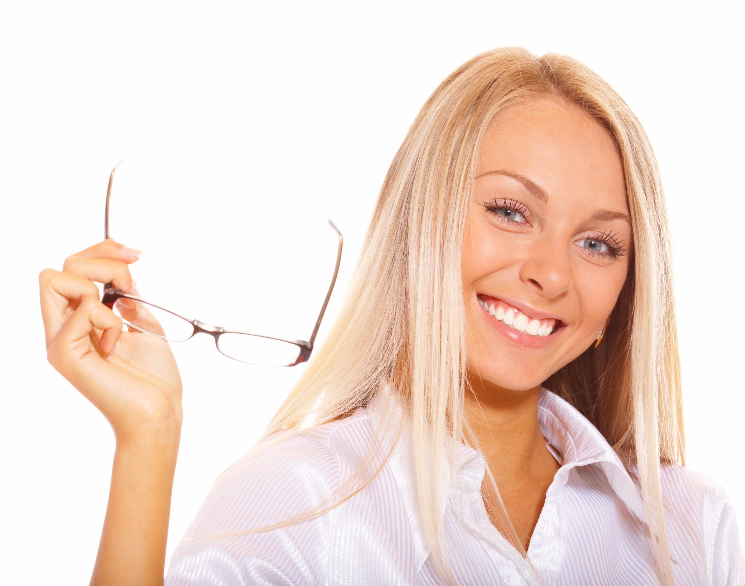 Blonde Receptionist With Glasses Cropped
